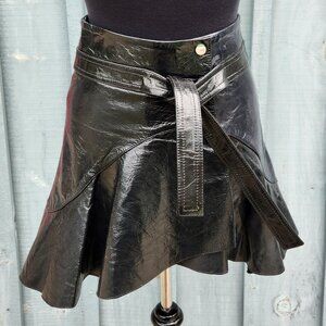 Maje Black Leather Skirt Belted Size 38